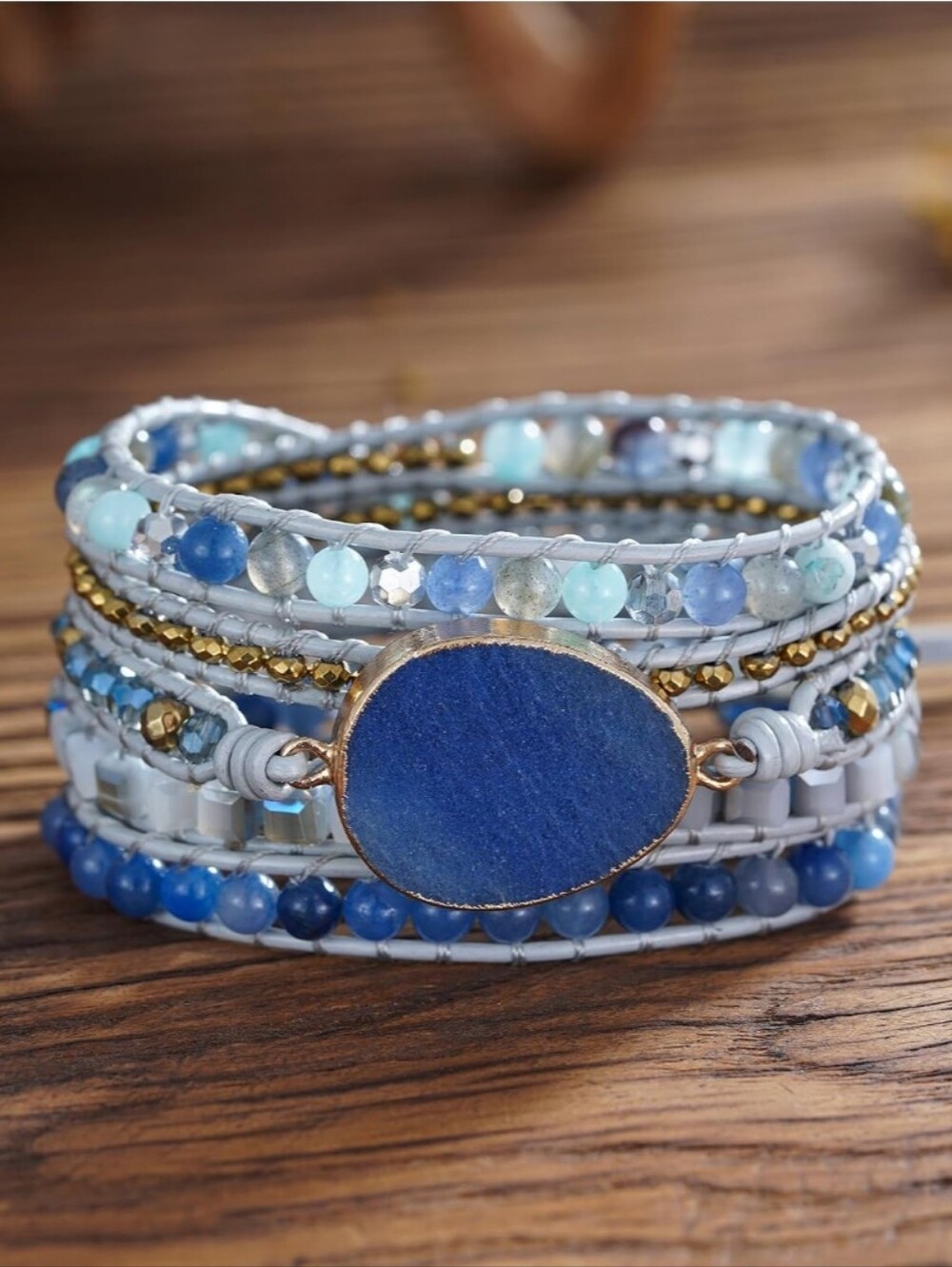 Multi-Strand Blue Gemstone Wrap Bracelet - Women's Fashion Jewelry